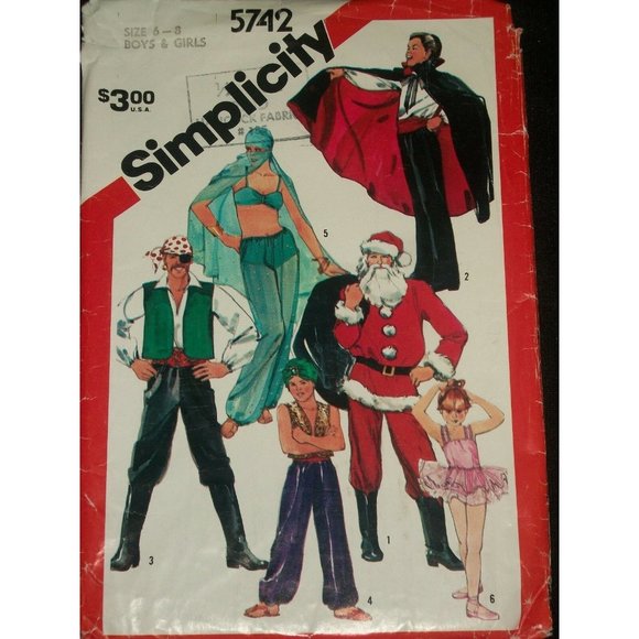 Simplicity Costume Uncut Pattern 5742 Pirate Vampire Santa Genie Pirate Balerina - Picture 1 of 2